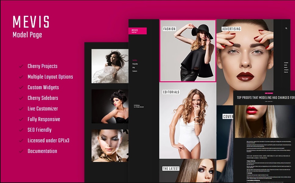 Mevis - Model Personal Page Photography WordPress Theme